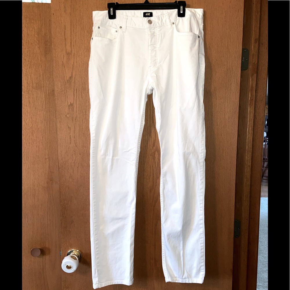 H&M Men's Slim Fit White Button Fly Jeans Size 34
